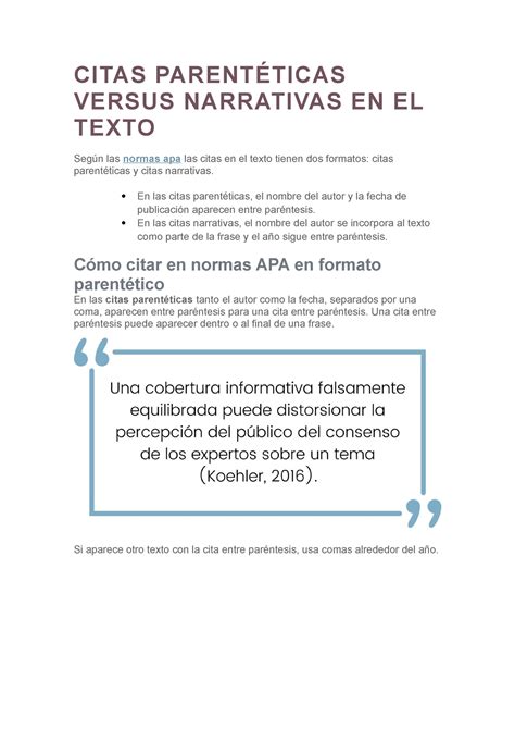 citas parentéticas|Citas narrativas vs. citas parentéticas en Normas APA 7